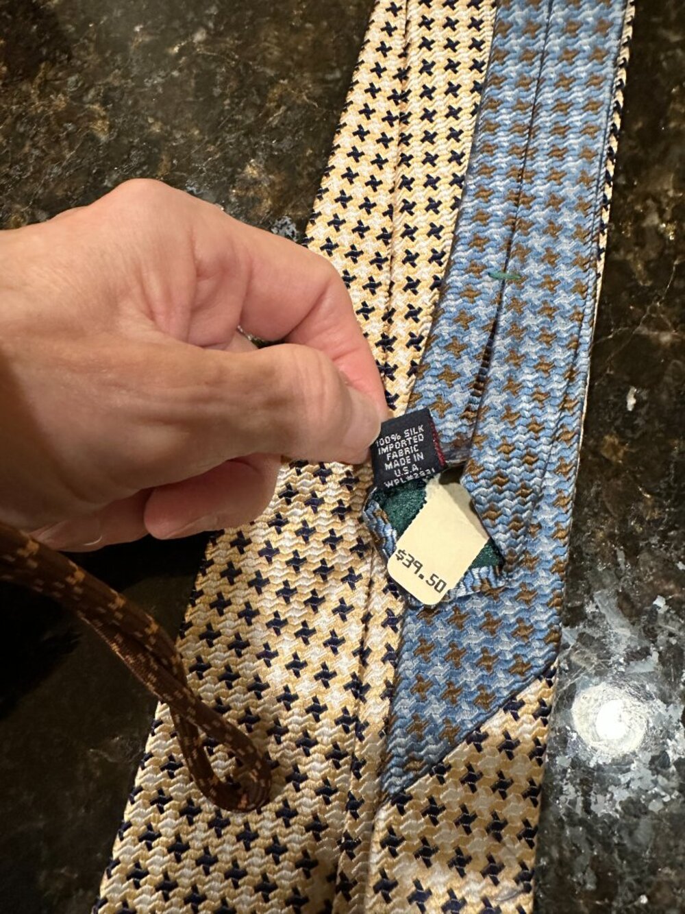 NWT Vtg Tommy Hilfiger Silk Tie Blue Cream Houndstooth Geometric USA 90s - Picture 3 of 3